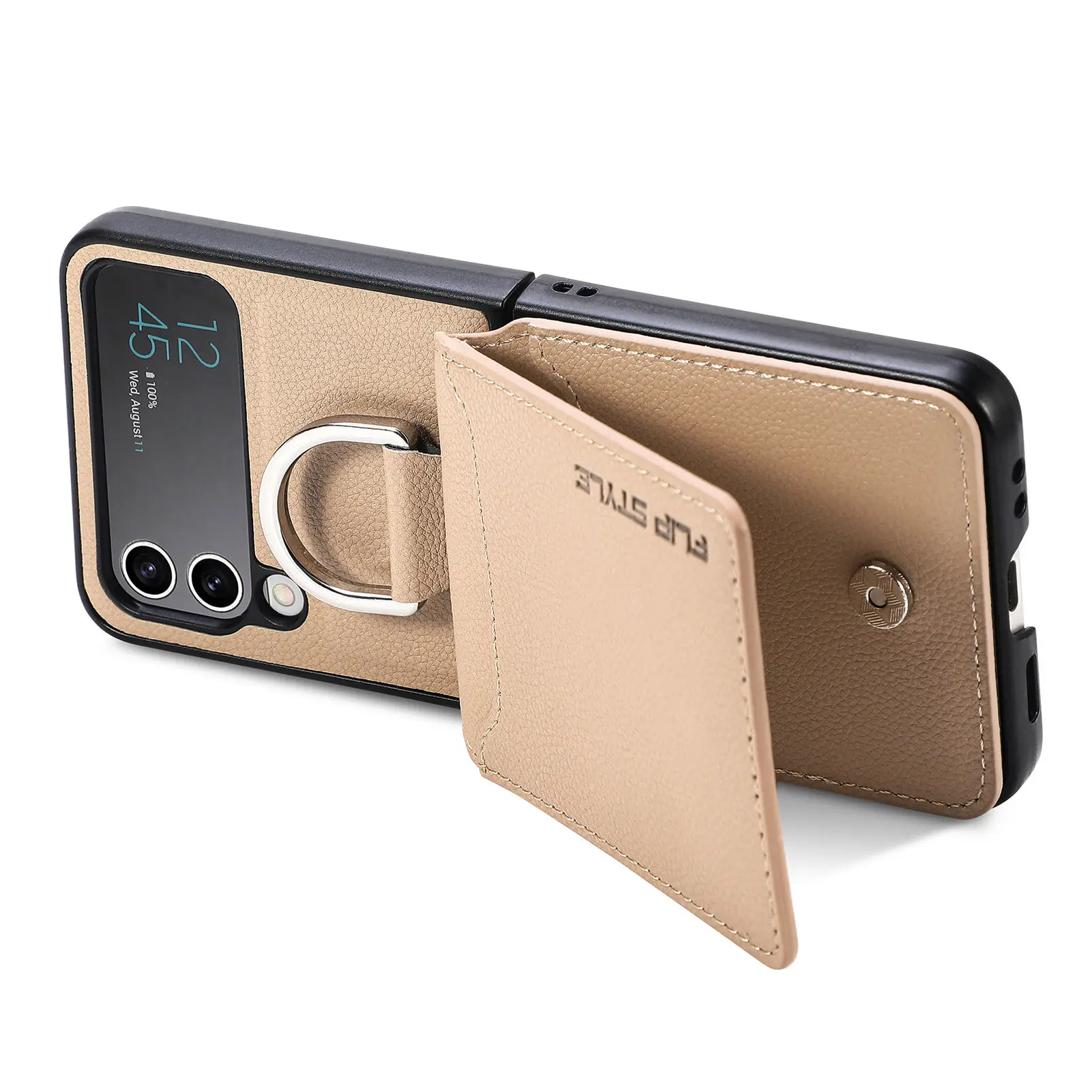 Vertical Cards Solt Magnetic Wallet Ring Holder Leather Case for Samsung Galaxy Z Flip 8 7 FE 6 5 4 Flip4 5G Zflip4 Stand Cover