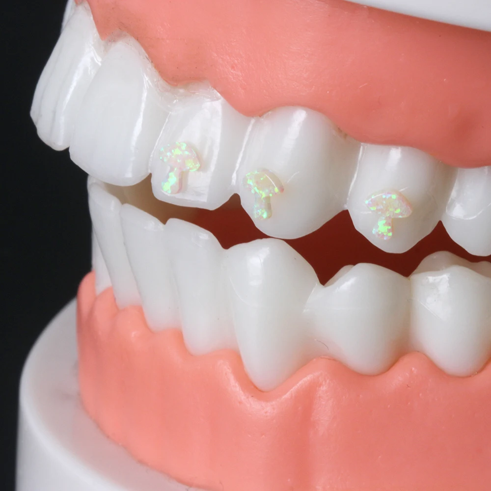 Mix Colors Tooth Gems Mushroom Free Safety Double Sides Flat Synthetic Opal For Tooth Decoration