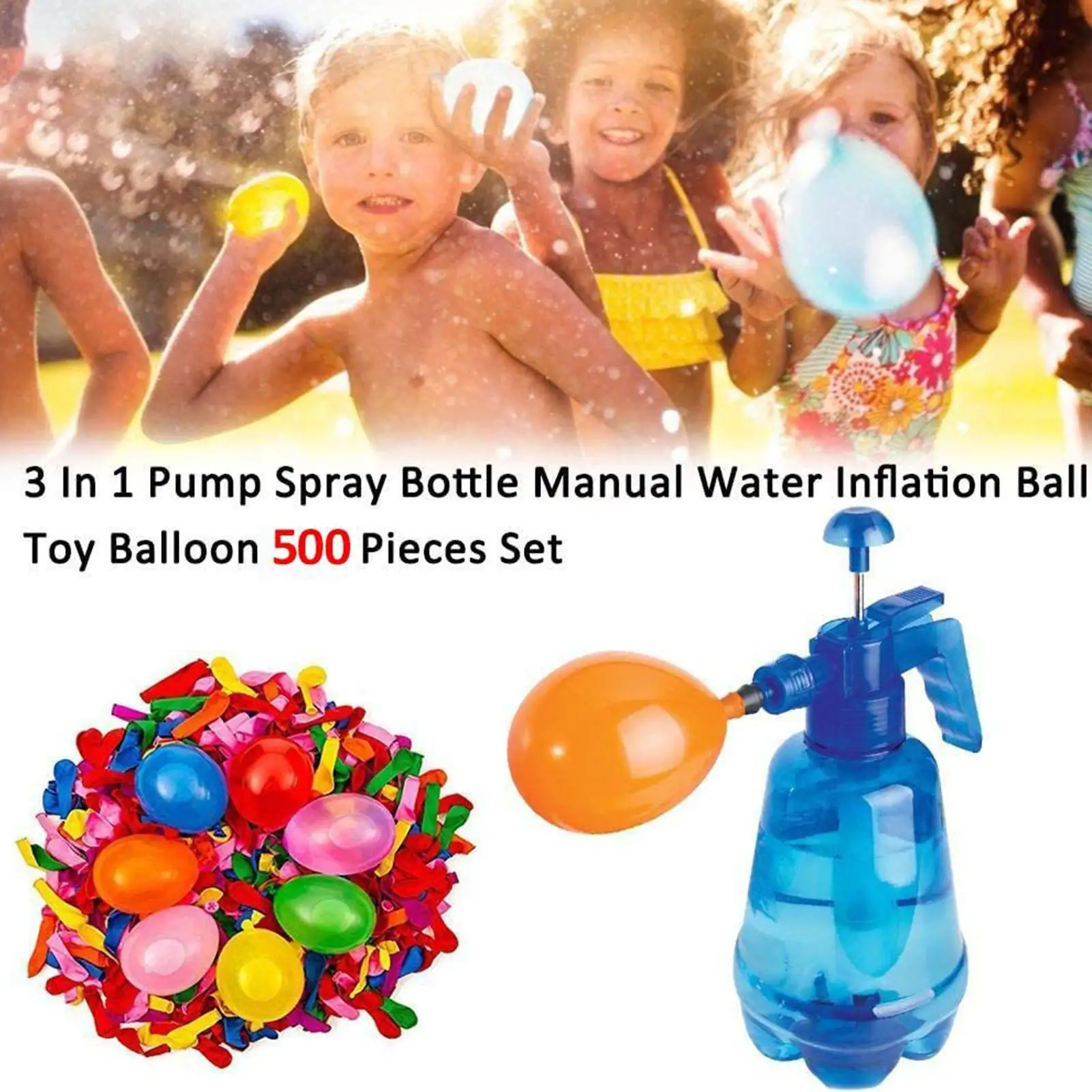 Water Filler Kit Water Fight Easy-to-Use Balloon Inflator Comes with 500 Water Balloons for Outdoor Fun Large Capacity