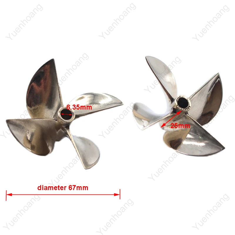 1Pair Gasoline O-Boat 6717 Brass Four-blade CW CCW Propeller Paddle Diameter 67mm Inner-diameter 6.35mm Pitch 1.7 for RC Toy