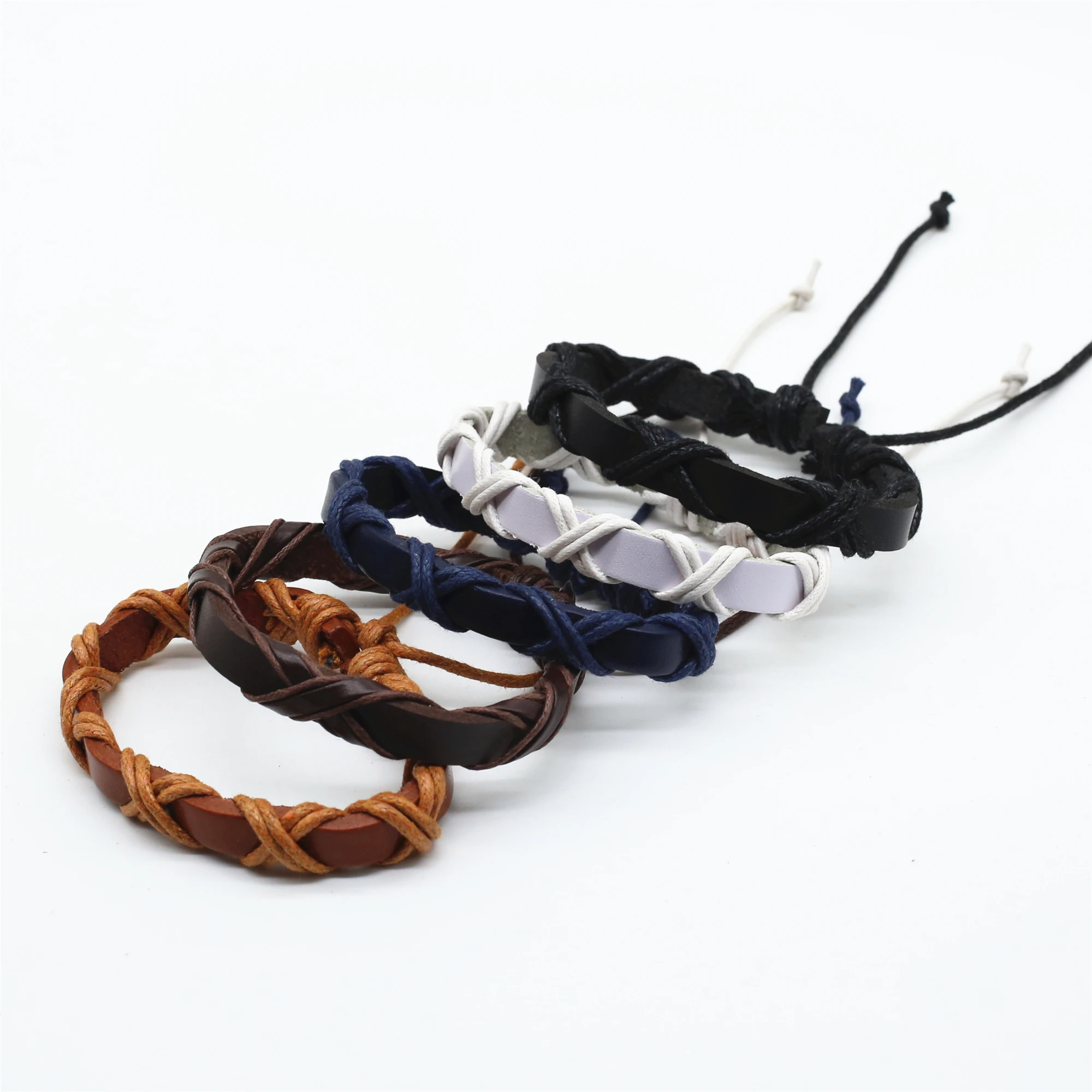 WESTBULL Wholesale Khaki Black Brown White Blue Braided Men Leather Bracelets For Women Vintage Wristbands Homme Male Jewelry