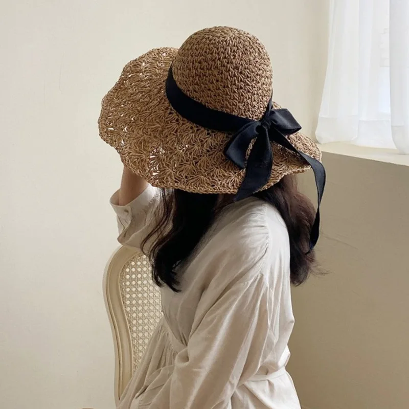 Wide Straw Summer Hat Womensummer Panama Hat Big Brim Beach Hat Foldable Vacation Summer Hat Sunscreen Sunshade Hat