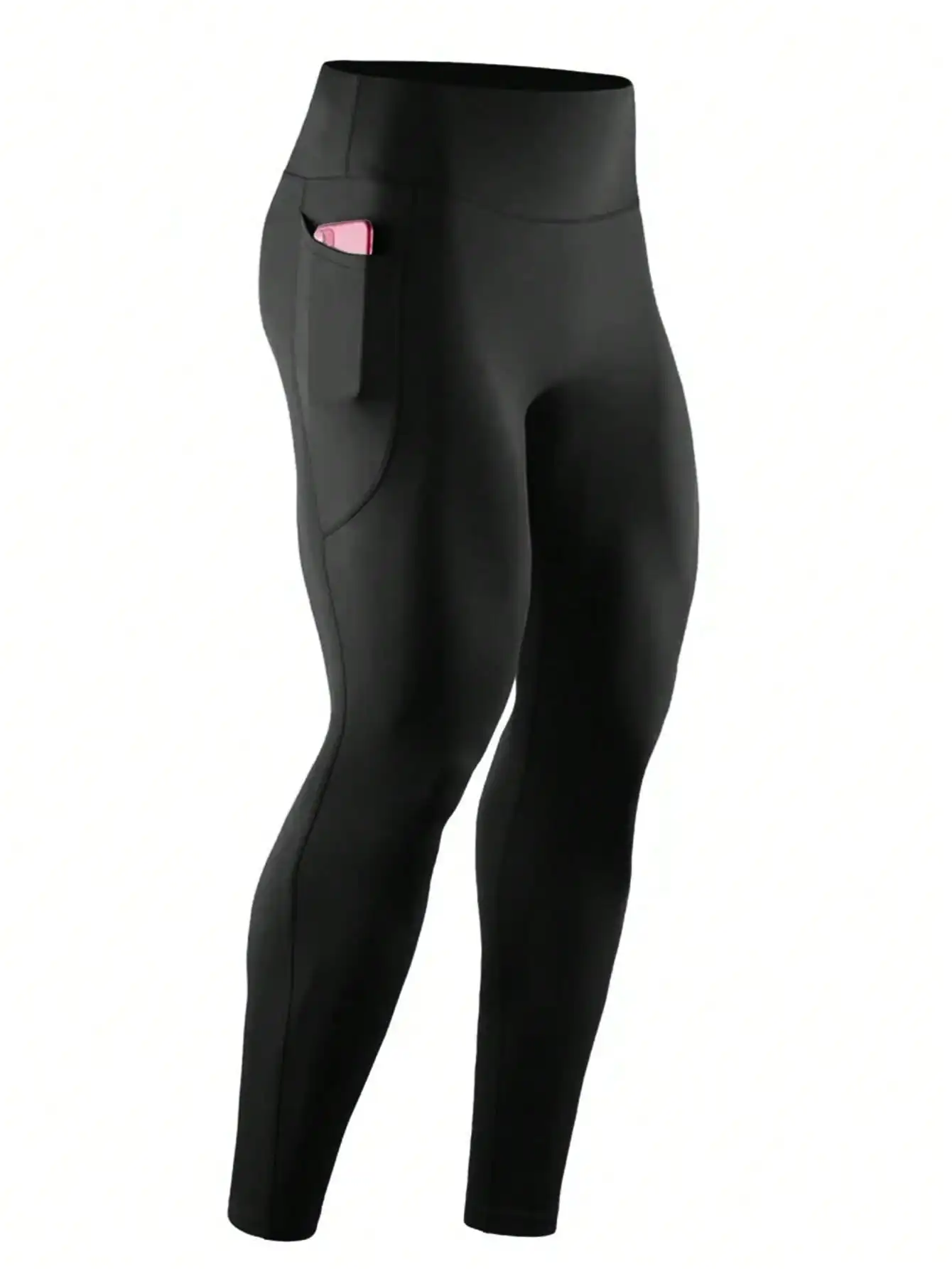 

Black High-Waisted Sport Leggings with Side Phone Pocket, 4-Way Stretch Breathable Fabric