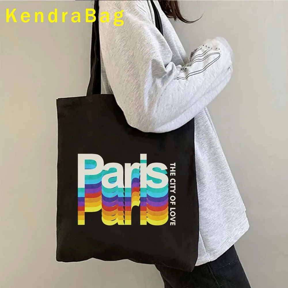 Retro Rainbow Letter Print BERLIN Bern LONDON NEW YORK NEVER SLEEPS Ottawa PARIS Vienna Canvas Totes Bag Cotton Shopper Handbags