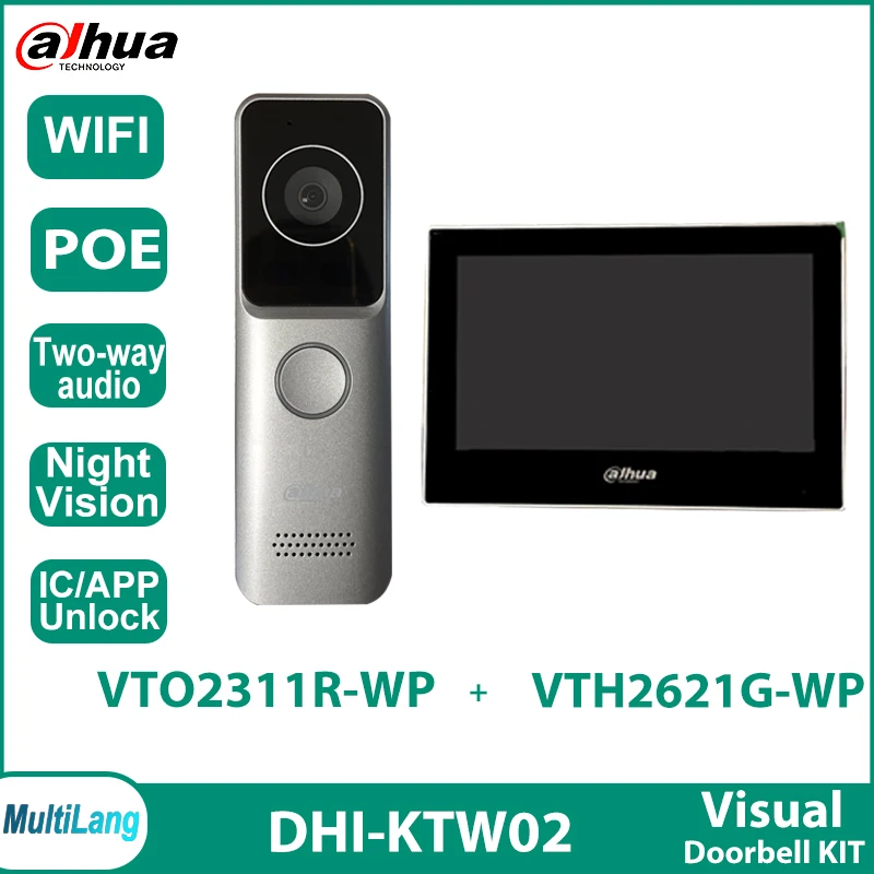 

Dahua KTW02 VTO2311R-WP VTH2621G-WP PoE IC card Video Intercoms Kit WiFi Villa Door Station IP Indoor Monitor For Smart Home