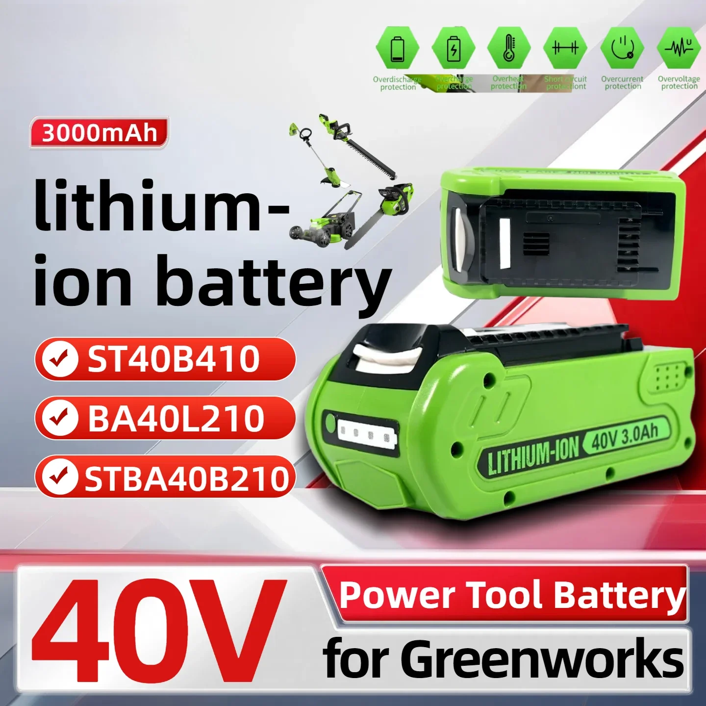 

Li-Ion Replacement Battery for Greenworks 40V 3.0Ah Electric Power Tools Compatible with 29252 20202 Cordless Power Tool P108