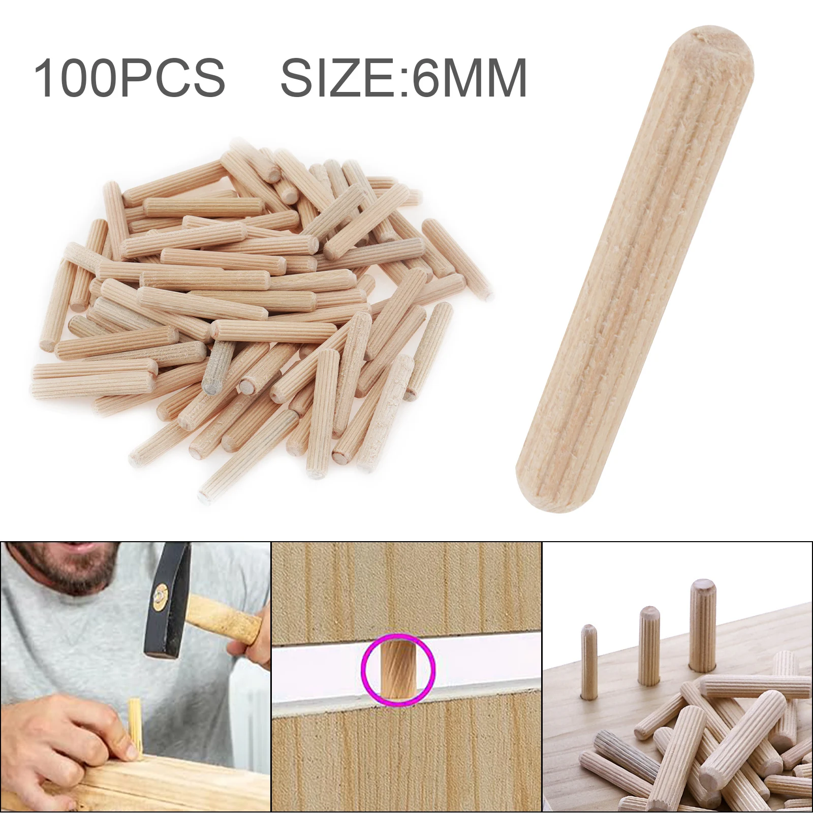 Imagem -03 - Cavilhas de Madeira com Pino Canelado Ranhurado Plugs para Móveis Duro Caneladas Artesanato para Caneladas Ranhuradas Carpintaria e Artesanato 100 Pcs