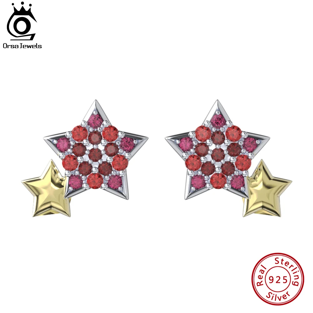 

ORSA JEWELS Fashion Star Shape Stud Earrings 925 Sterling Silver Star AAAA Full Zircon Earrings Anniversary Gift for Women EQE85