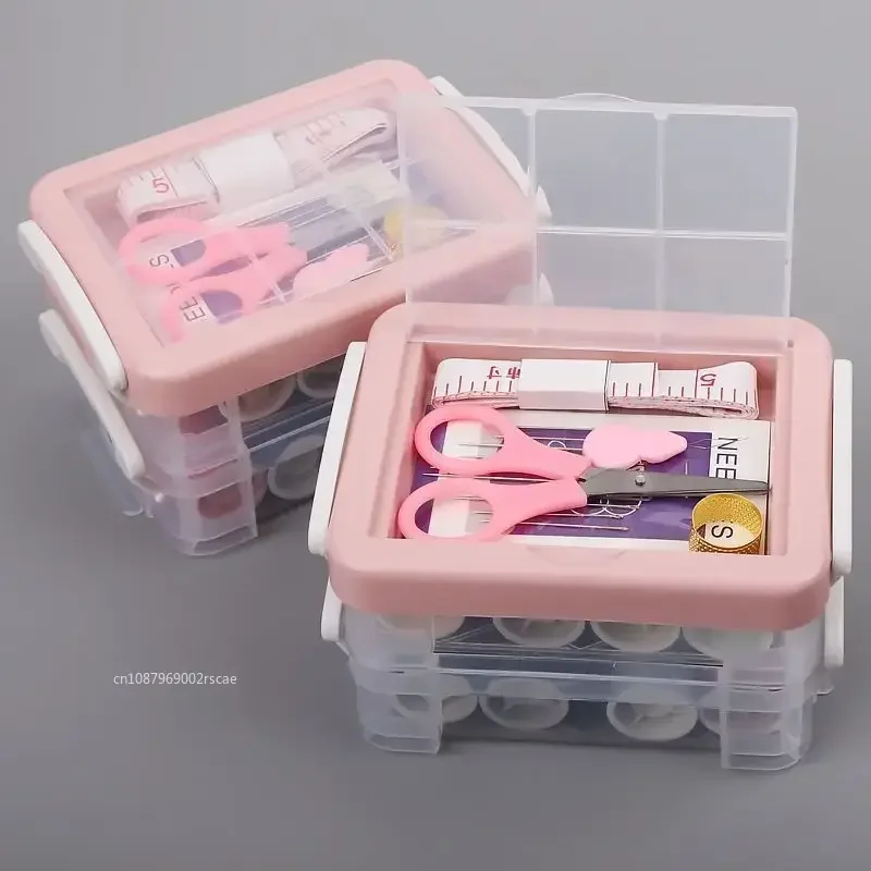 Three-layer Transparent Plastic Sewing Storage Box, 30 Pcs/Set of Multi-color Thread Box Practical Multifunctional Sewing Tool