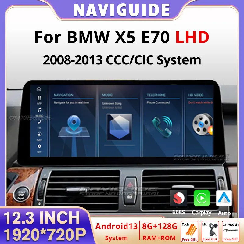 NAVIGUIDE 12.3'' For BMW X5 E70 2010-2017 CCC CIC System Car Radio Multimedia Player Carplay Bluetooth Display 4G WIFI GPS Navi