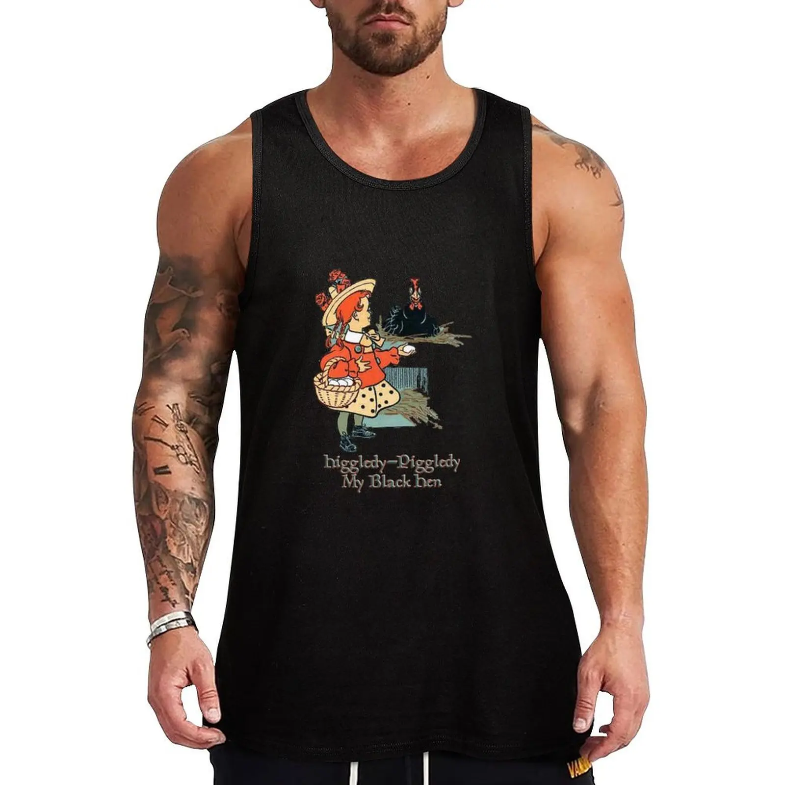 

HIGGLEDY, PIGGLEDY, MY BLACK HEN (clear background with text) Tank Top bodybuilding men Man sleeveless shirt Men's tops