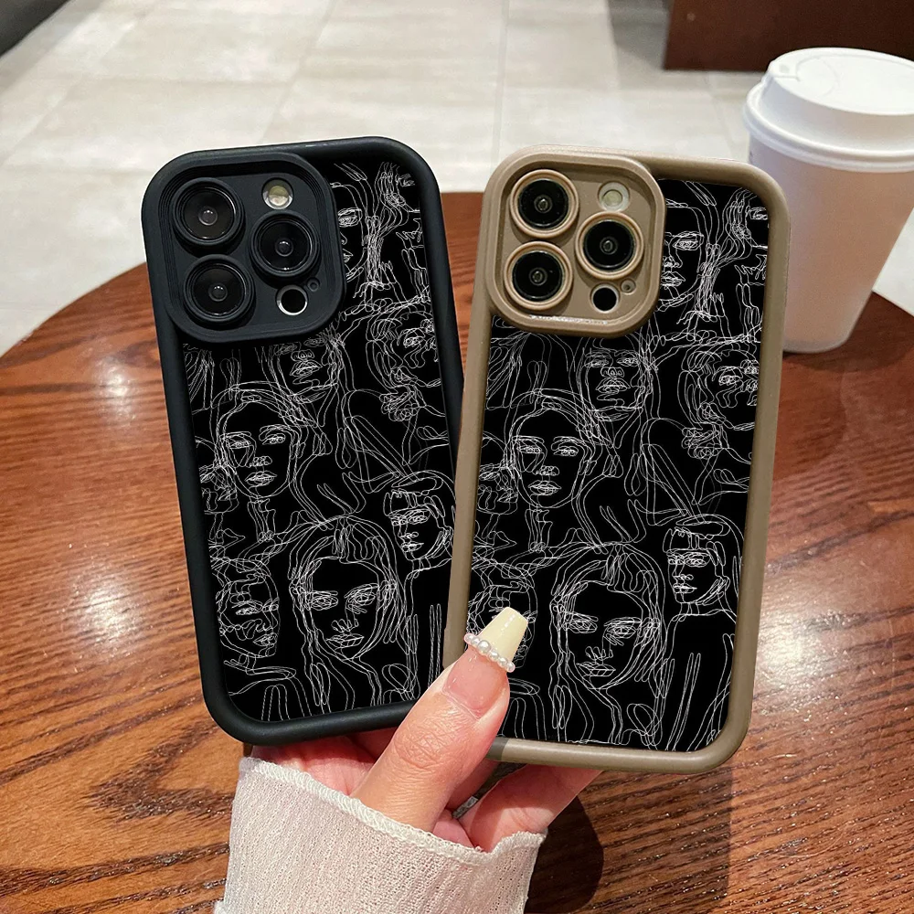 Weiche Gesichtsfunktionen Silikon-Handyhülle für iPhone 17 Pro Max 16 15 14 13 12 11 7 Plus SE 8 XS Air stoßfeste Hüllen Abdeckung