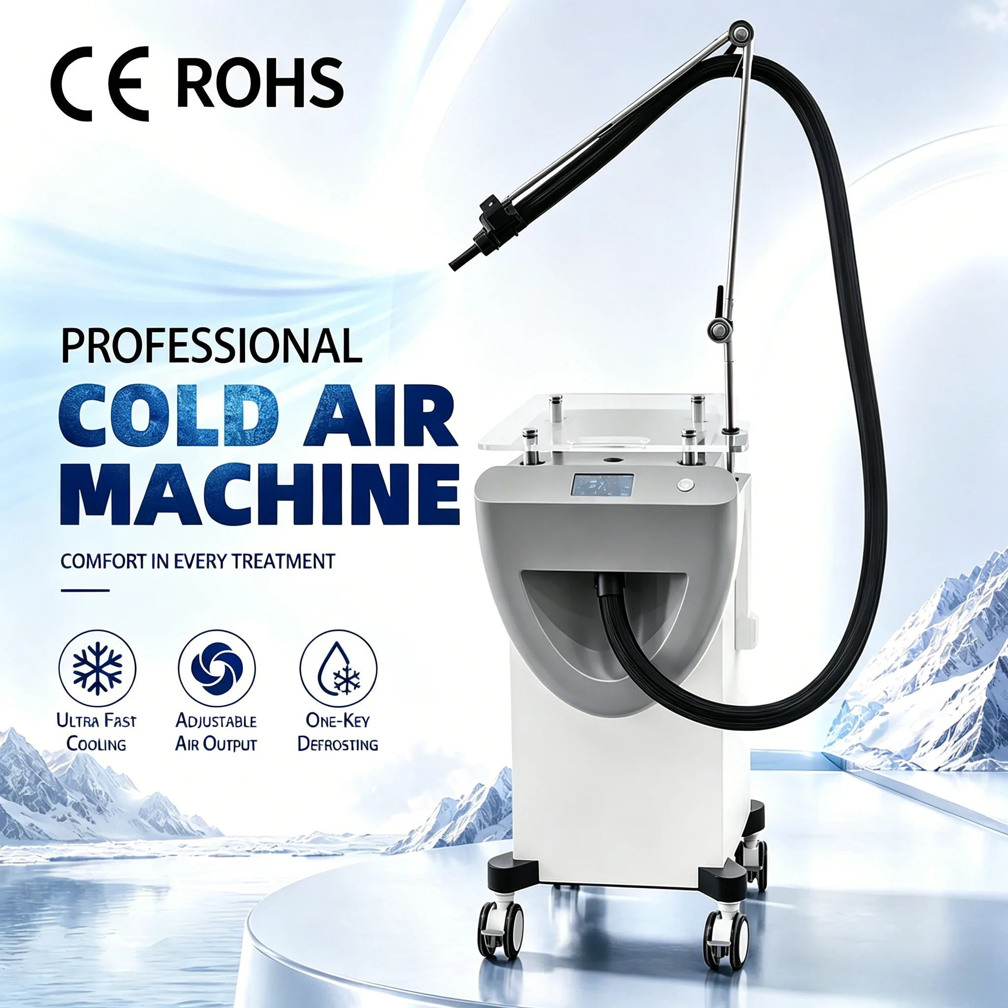 

CE Cold Air Skin Cooling Device Cold Air, Skin Cooling, Fast Cryogenic, Cool Therapy, Low Noise Laser Treatment,reducing pain CE