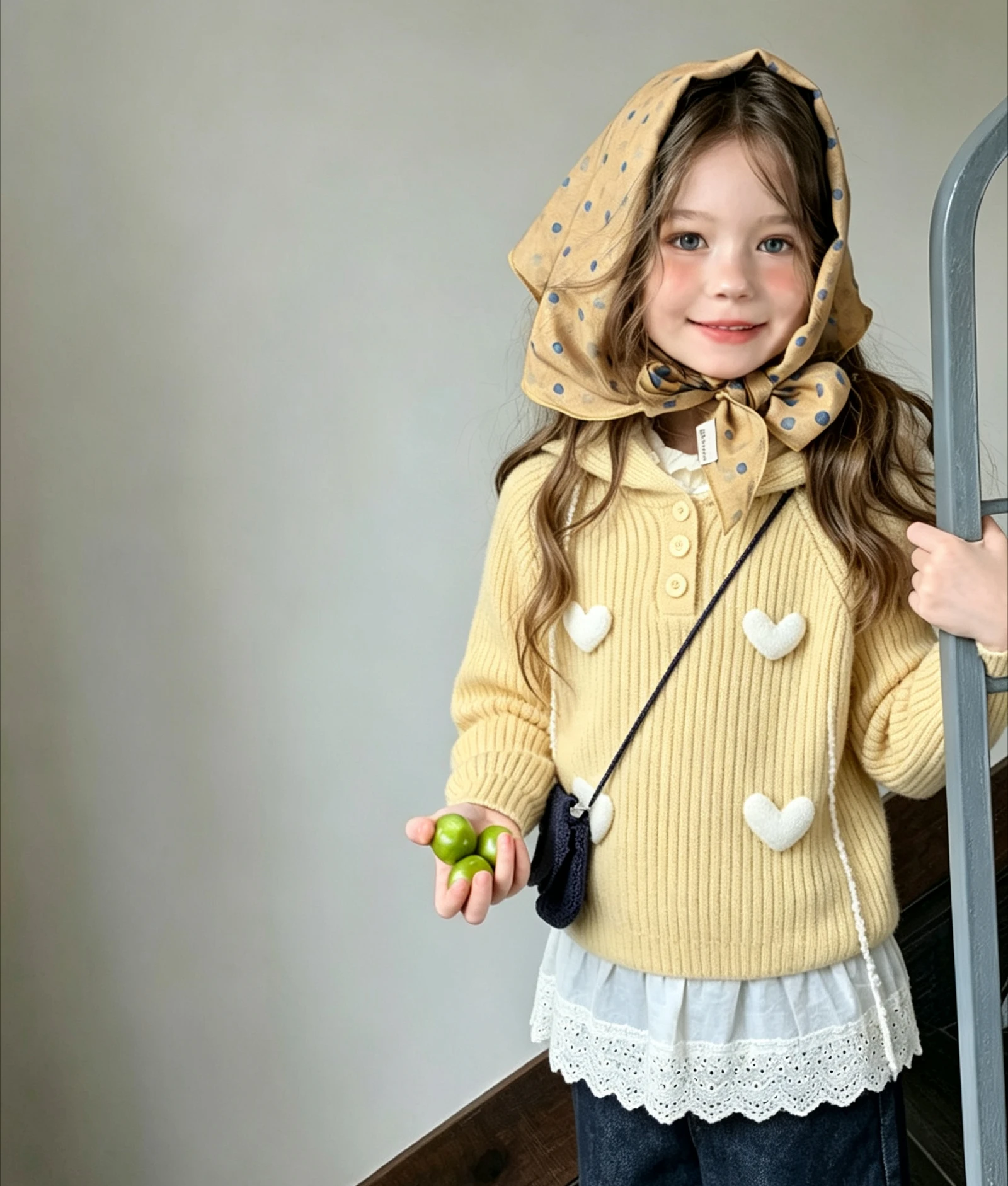 2026 Autumn and Winter Girls' Sweater Top New Three-dimensional Heart-shaped Hooded Knitted Pullover Top