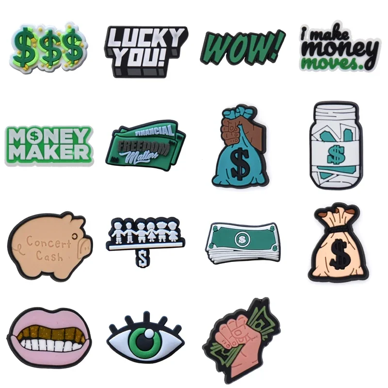 100 ชิ้นจํานวนมากรองเท้า Charms สําหรับ Crocs อุปกรณ์เสริม Dollar กระเป๋ารองเท้า Charm สําหรับ Croc ตกแต่ง Pins กางเกงยีนส์ผู้ชายผู้หญิง Clogs คลิป