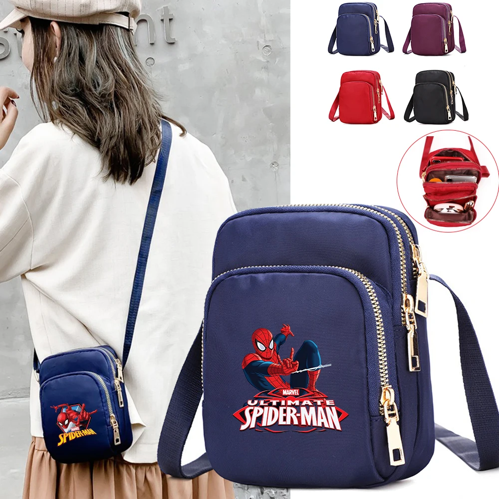 Superhero Spiderman Waterproof Shoulder Bag Crossbody Zipper Mobile Phone Men Female Multifunction Handbag Wrist Purse Pouch