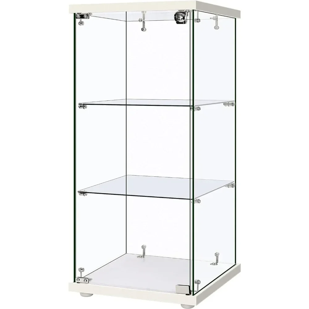 3 Layers Showcase  16''W X 16''D X 34''H Display Cabinet Countertop With Lock Furniture 4mm Tempered Glass 25mm MDF Base Storage