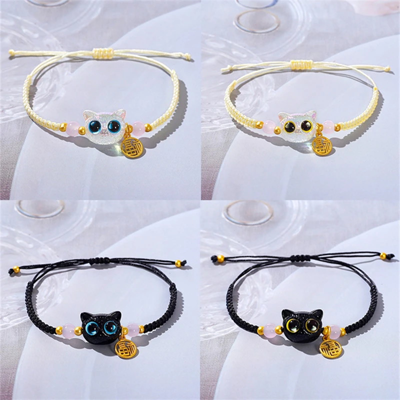 Cute Big Eyes Cat Adjustable Bracelet Couple Friendship Unique Elegant Fashion Jewelry Cat Charm Bracelet Gift