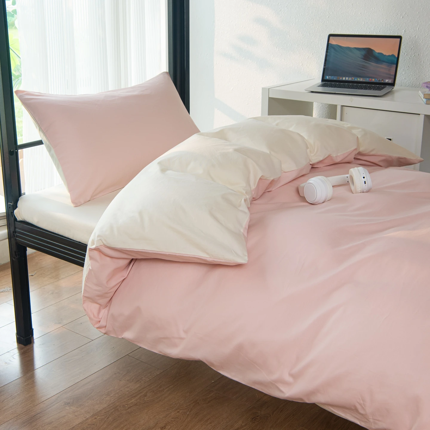 100% Cotton Bedding Set Minimalism Solid color, 3pcs Set Single Size for Back to School Season for Student Dormitory Decoration