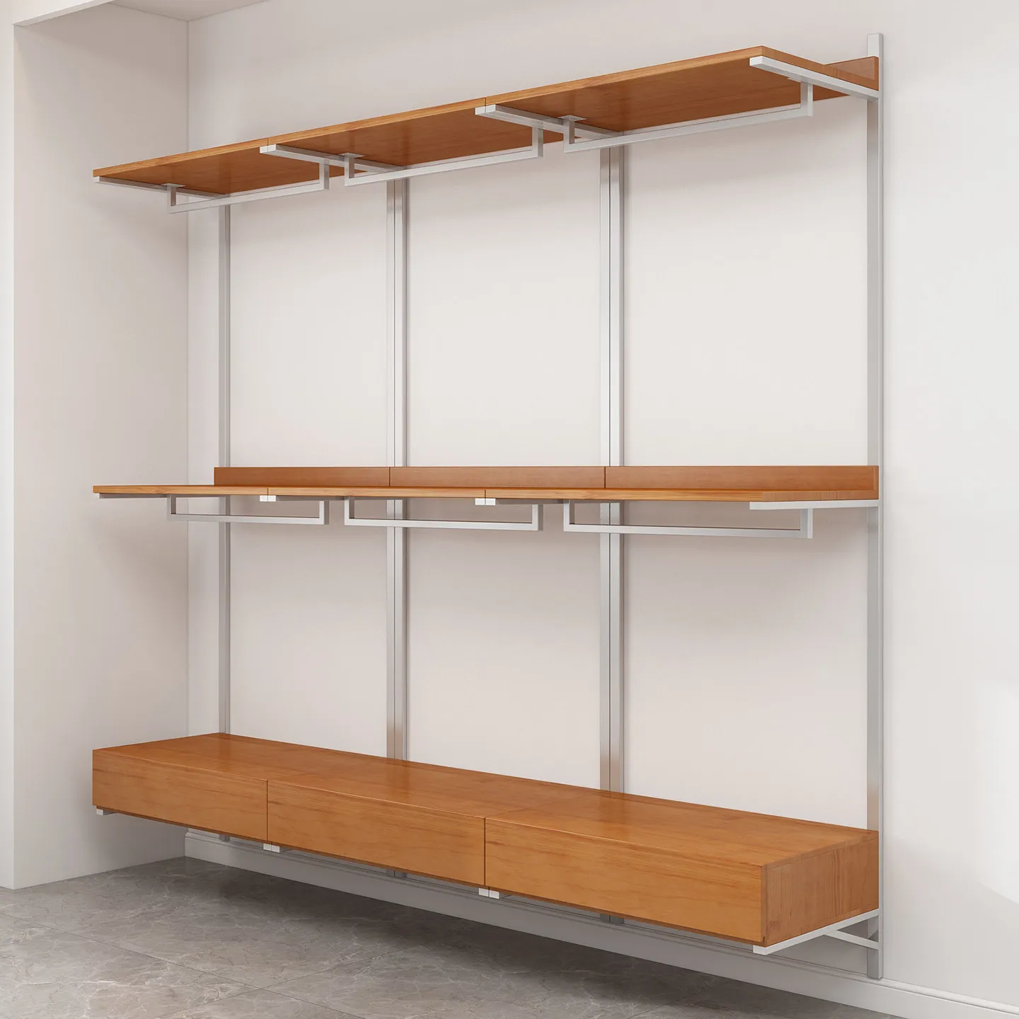 Metal wardrobe open wardrobe wall home bedroom solid wood steel frame wardrobe cloakroom