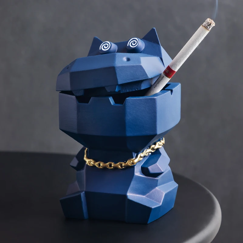 Geometric Hippo Ashtray Resin Cartoon Animal Ashtray Home Living Room Office Ashtray Anti-fly Ash Storage Box Home Decoration