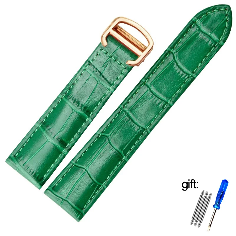 Mens Ladies Genuine Leather Watchband For Cartier Tank London Solo Key Folding Clasp Watch Strap Bracelet 17mm 20mm 23mm 25mm