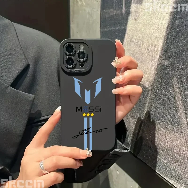 حافظة لهاتف آيفون 16 15 14 13 12 11 Pro Max XS X XR 8 7 Plus MESSi غطاء ناعم لحماية العدسات المقاومة للصدمات