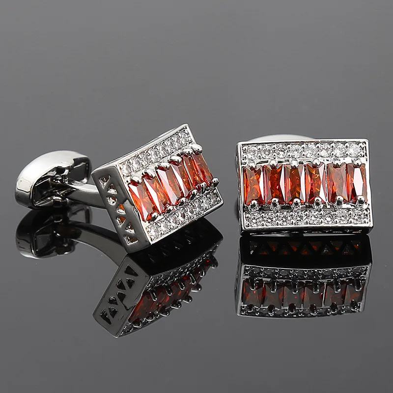 Rectangle Cufflinks Shiny Zircon Rhinestone Cufflinks For Men Business Wedding Shirts Suit Cuff Links Square Design Brand Luxury