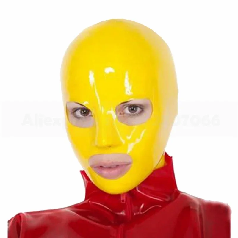 Sexy Latex maske gelbe Kapuze mit Reiß verschluss für Bodysuit Cosplay Clubwear Fetisch Halloween