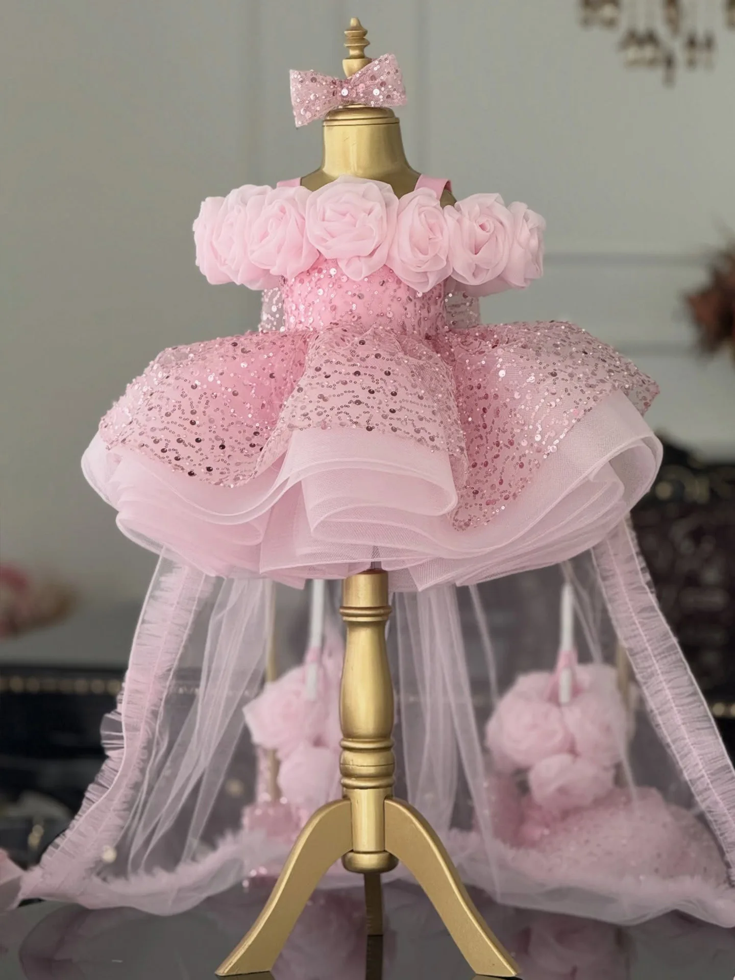 Custom Flower Girl Dress for Wedding Birthday Party Pageant Formal Kids Toddler Little Girls Bridesmaid Gown with 3D Rose image 3