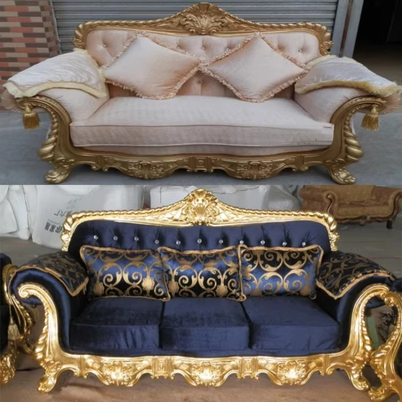 European fabric sofa 123 combination, high-end gold carved sofa villa luxury palace size apartment furniture