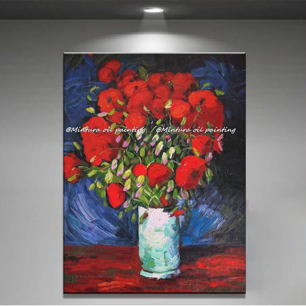 Mintura Handpainted Van Gogh Famous Oil Painting On Canvas,Abstract Red Flowers Wall Art,Wall Picture For Living Room,Home Decor