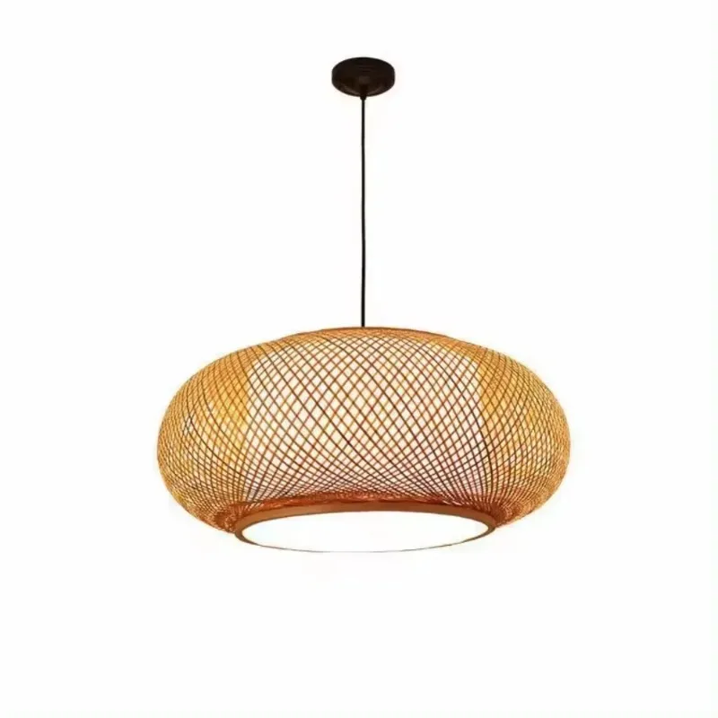 Handmade Bamboo Pendant Lamp Shade Natural Style Asian Rattan Lamp Shade Pendant Light for Home Living Room Decorative Lighting