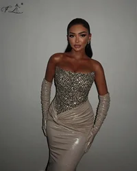 Simple Sexy Celebrity Dresses With Crystals Mermaid Strapless Cocktail Dresses Elegant Evening Party Dress For Women Customized