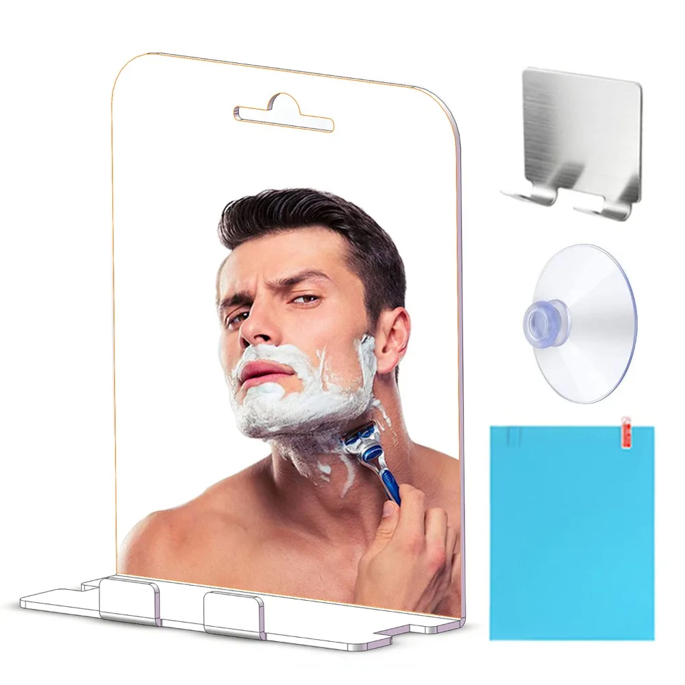 Acrylic Shower Mirror NO-Drilling Wall Mounted Anti Fog Mirror with Razor Holder Shatterproof & Waterproof Shaving Mirror