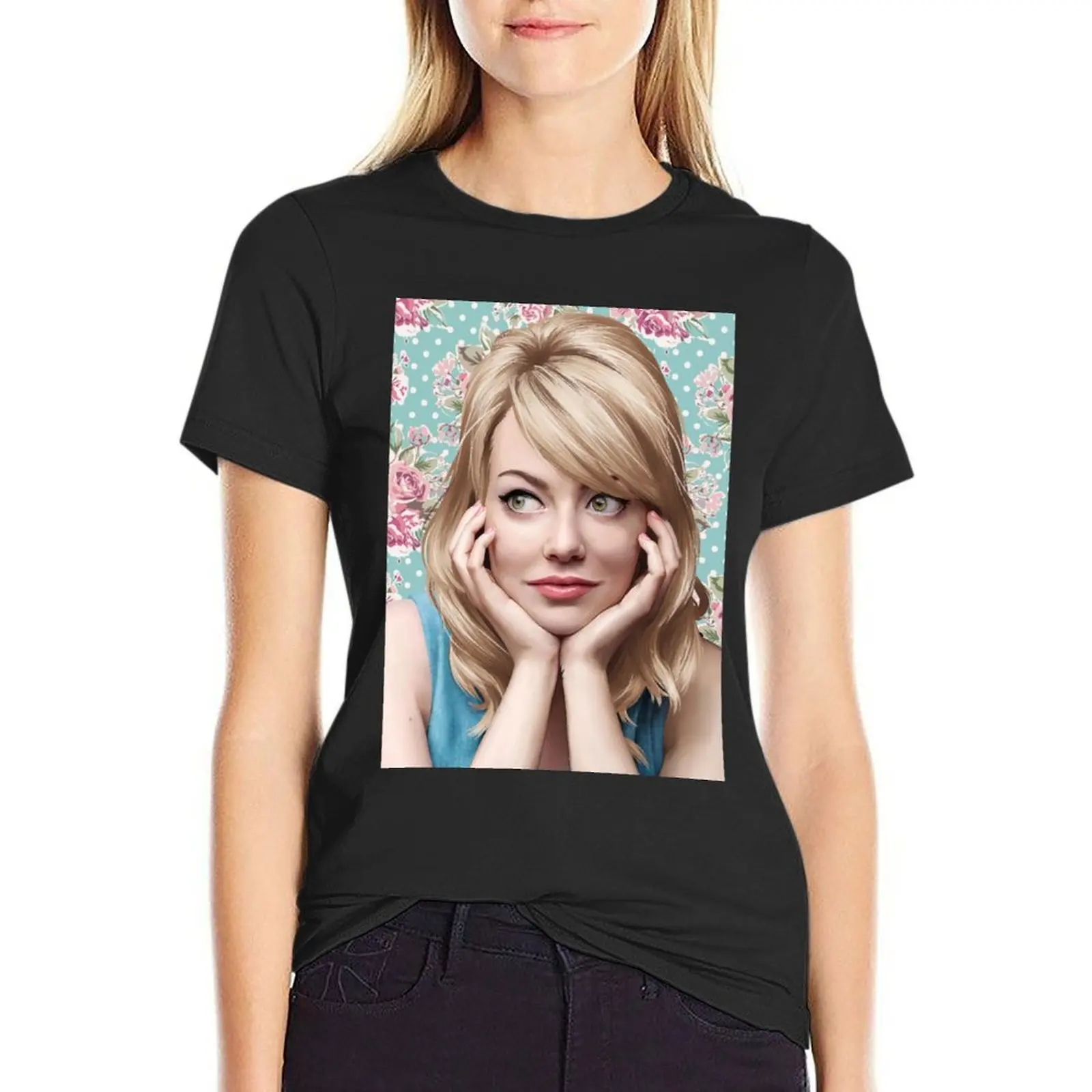 EMMA STONE T-Shirt vintage clothes tops tees lady clothes Summer Women's clothing