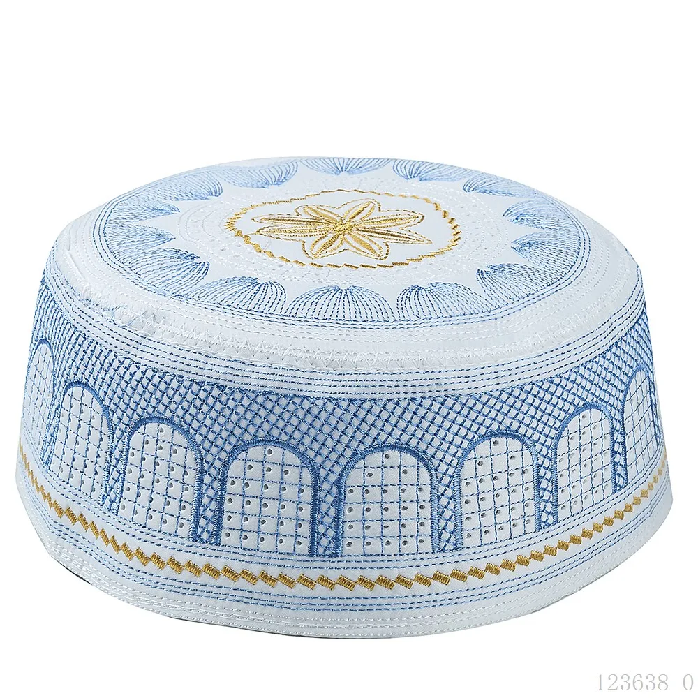 Men Muslim Prayer Hat Islam Skull Embroidery Arabian Cap Beanie Hat Prayer Headwear Ramadan Eid Gift