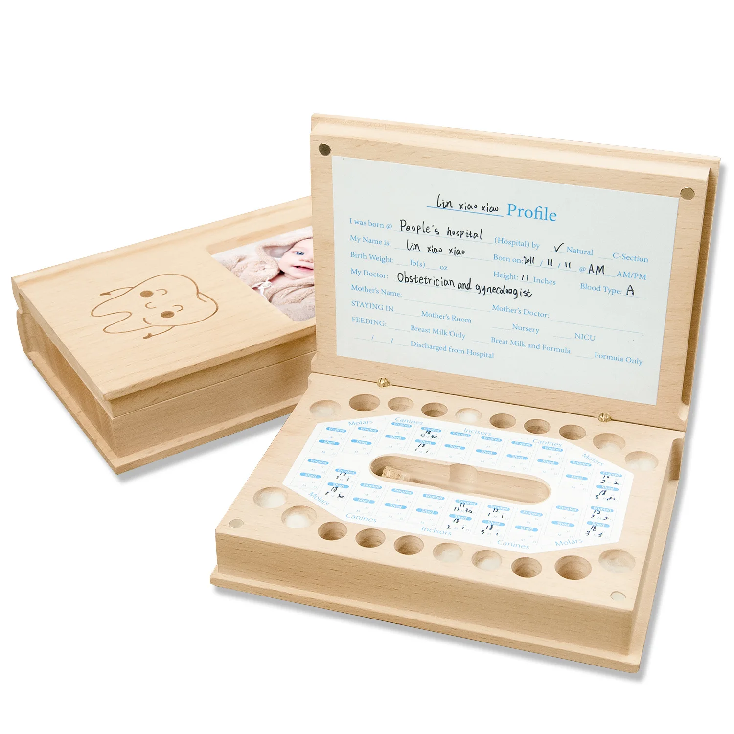 Wooden Baby Teeth Box Baby Keepsakes Children Chinese English Japanese Baby Fetal Hair Teeth Storage Box Boys Girls Gift