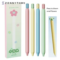 Kawaii 4pc/Set Gel Pen Press Stationery Supplies Flower Double Bead CS Tip 0.5mm Black Core Smooth Writing Signature Pens