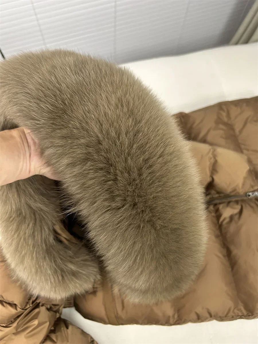 Long down jacket luxury Coat 2024 Winter women\'s fox fur collar Waist Thin fashion Warm Long Over the knee women\'s Down Jackets