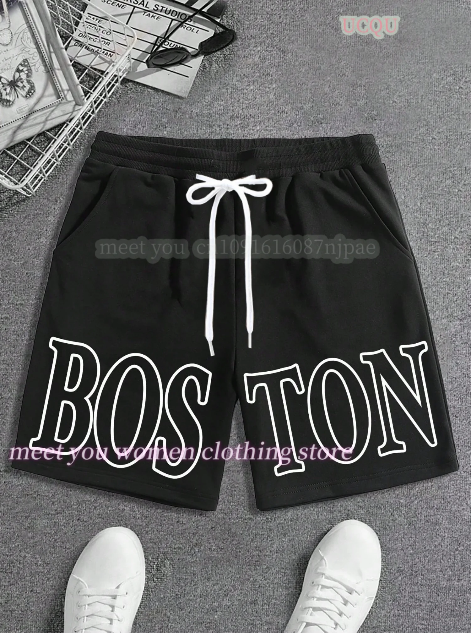 Women man Summer casual  Shorts Lertters BOSTON Print Men Women Gym Shorts casual couple  Trunks men Shorts