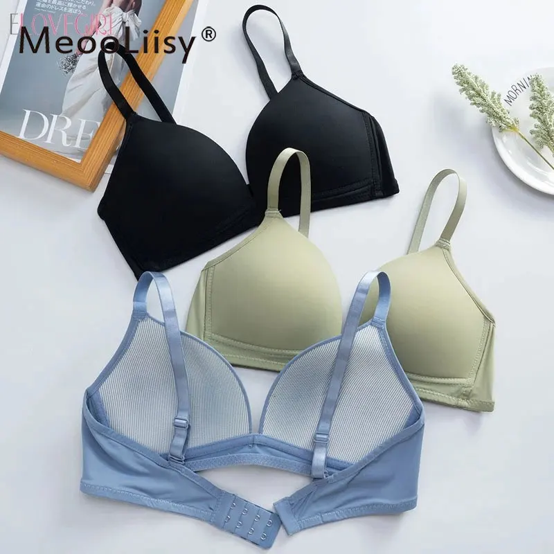 

MeooLiisy French Style Triangle Cup Bralette No Wire Seamless Push Up Bras for Women Solid Color Comfortable Underwear Everyday