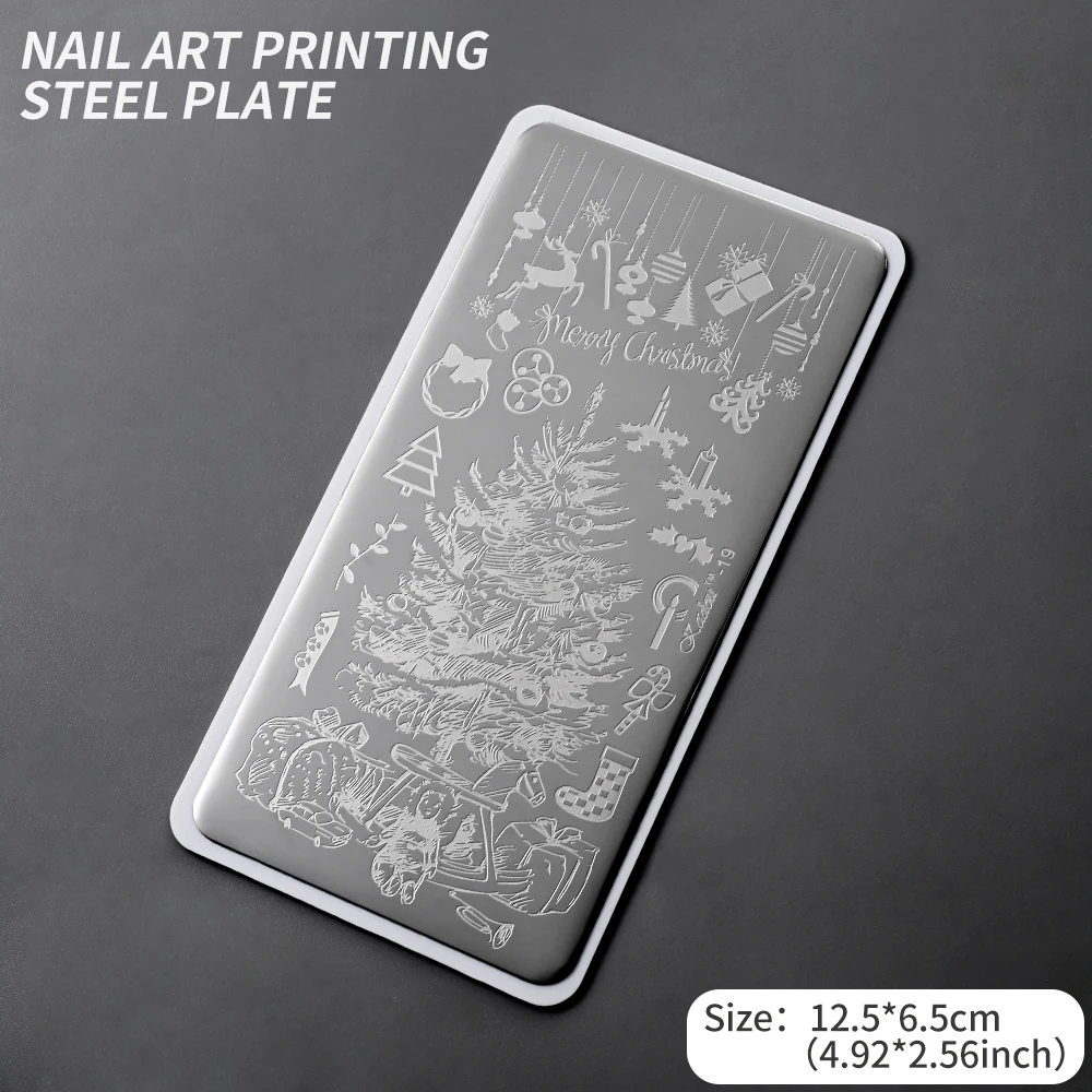12x6cm 크리스마스 스테인레스 스틸 네일 아트 템플릿 1PC 크리스마스 트리, 산타 클로스, 벨 네일 스탬프 플레이트 DIY 크리스마스 네일 도구