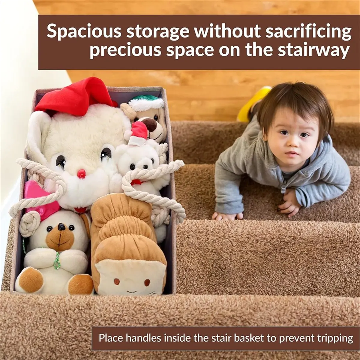 새로운 계단 바구니, 두꺼운 면 로프 손잡이가 있는 접이식 계단 바구니, 카펫용 계단 바구니