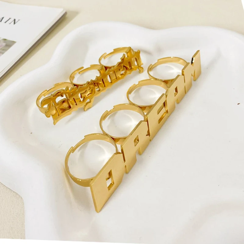 اسم مخصص خاتم المرأة الذهب المفصل الدائري قابل للتعديل كبير 3-4 البنصر مخصص مجوهرات من صلب لا يصدأ حفلة يؤرخ هدية