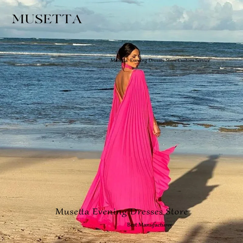 Musetta Beach A-Line Long Prom Dress Sexy Deep V-Neck Spaghetti Straps Simple Open Back Evening Gowns Floor Length Customized