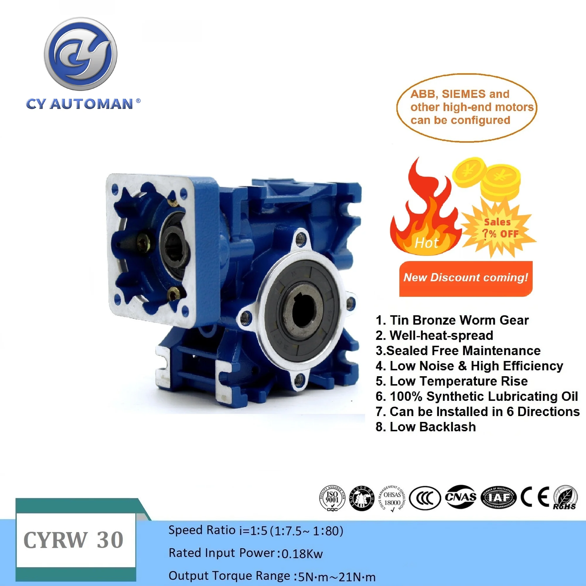 

CYAutoman Worm Gear Gearbox Reducer NMRW 30 NMRW 030VSeries Input 11/9mm Output 14mm Ratio 5:1/80:1 Suppliers Square Flange