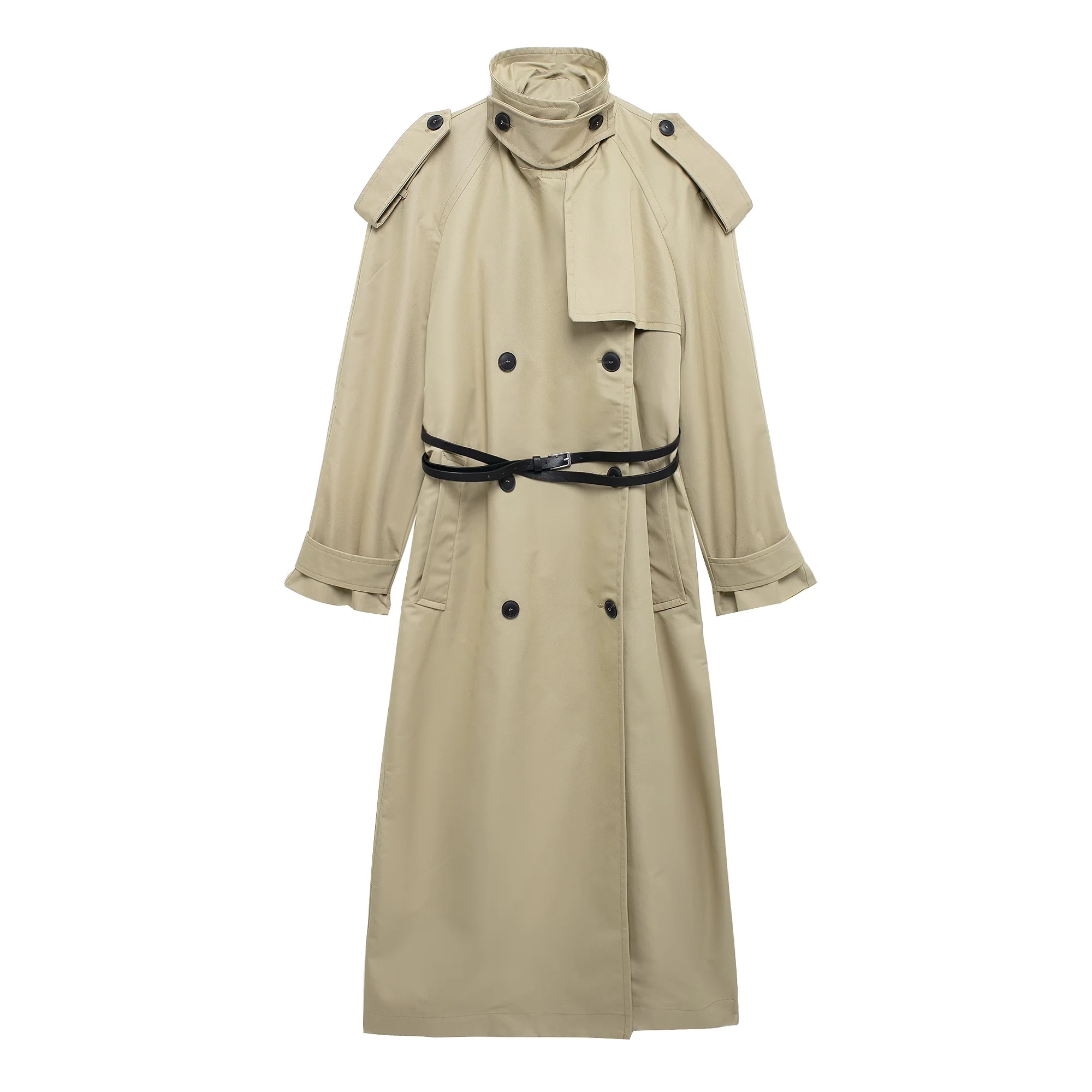 Tangada 2024 Women Khaki Classic Trench Coat with Belt Elegant Female Windbreak 3H843