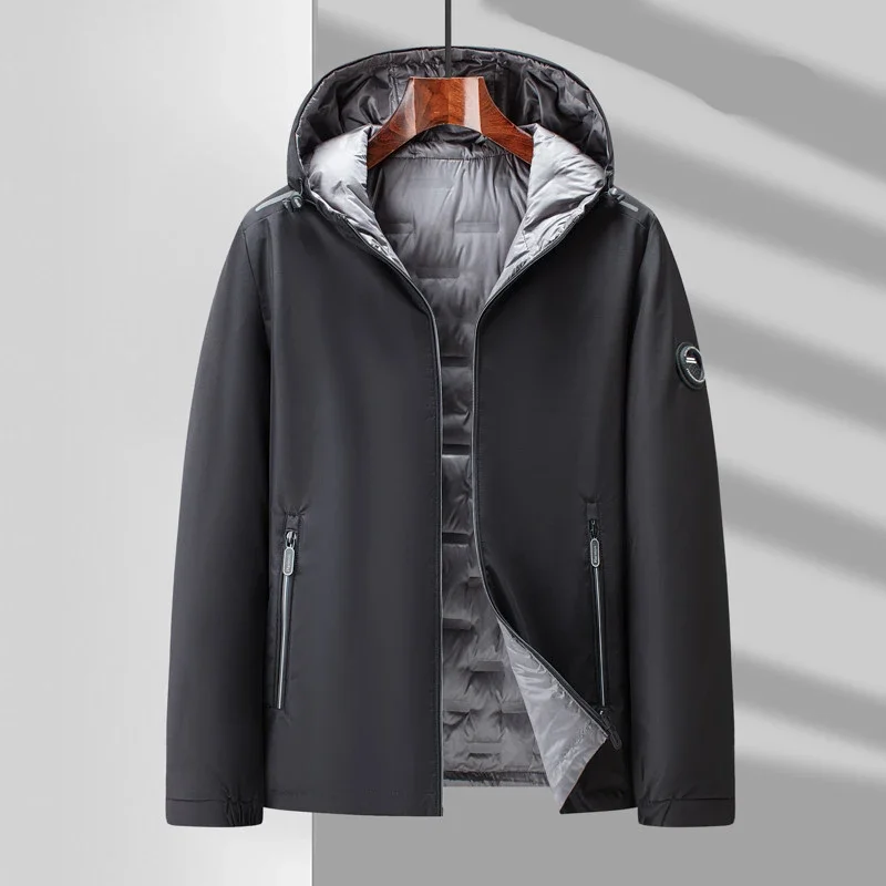 2023 New Double Sided Down Coat Winter Casual Coat Short Hooded Lightweight Men's