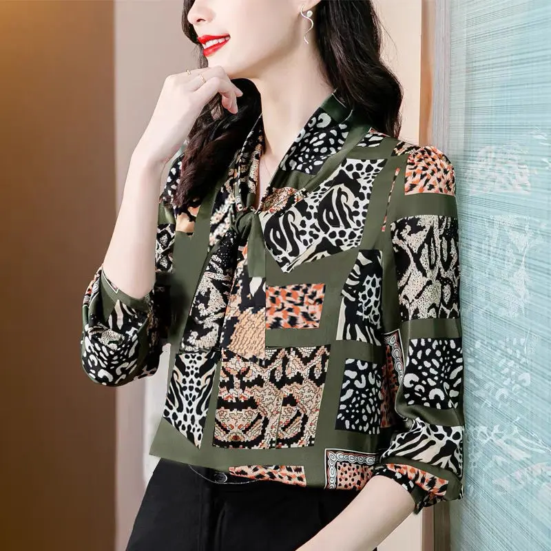 Women Clothing Casual Fashion Simplicity Printing Chiffon Long Sleeve Shirts Women's Trend All-match Elegant Temperament Tops